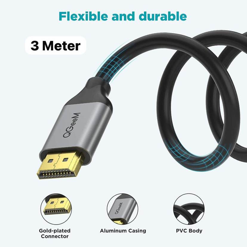 8k HDMI Cable QGEEM HDMI 2.1 8K@60HZ@4K@120HZ, 48GBPS HIGH-SPEED HDMI CORD,COMPATIBLE FOR PC HDTV PROJECTOR LARGE DISPLAY, MALE-TO-MALE 8k ultra HD Cable 6 ,10FT length