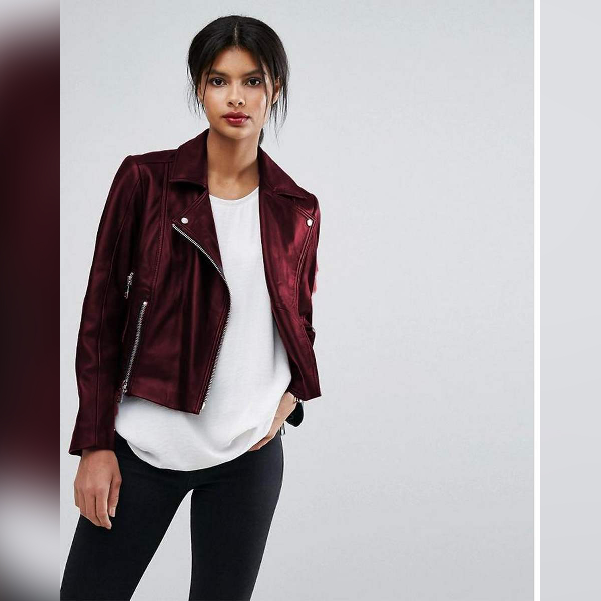 Highstreet Ladies Maroon Faux Leather Jacket For Women