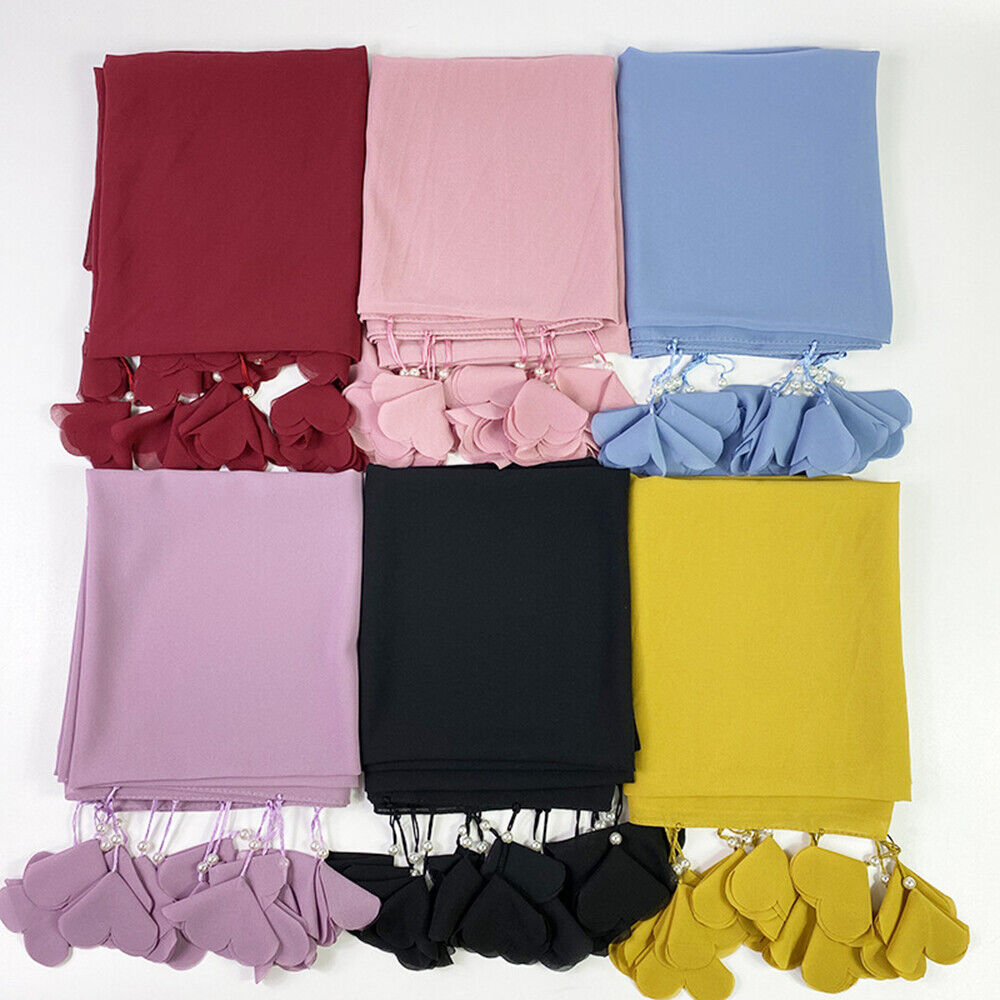 aldhani-Chiffon Hijab Scarf Women Head Wrap Shawls Flower Hijabs Tassel Scarves
