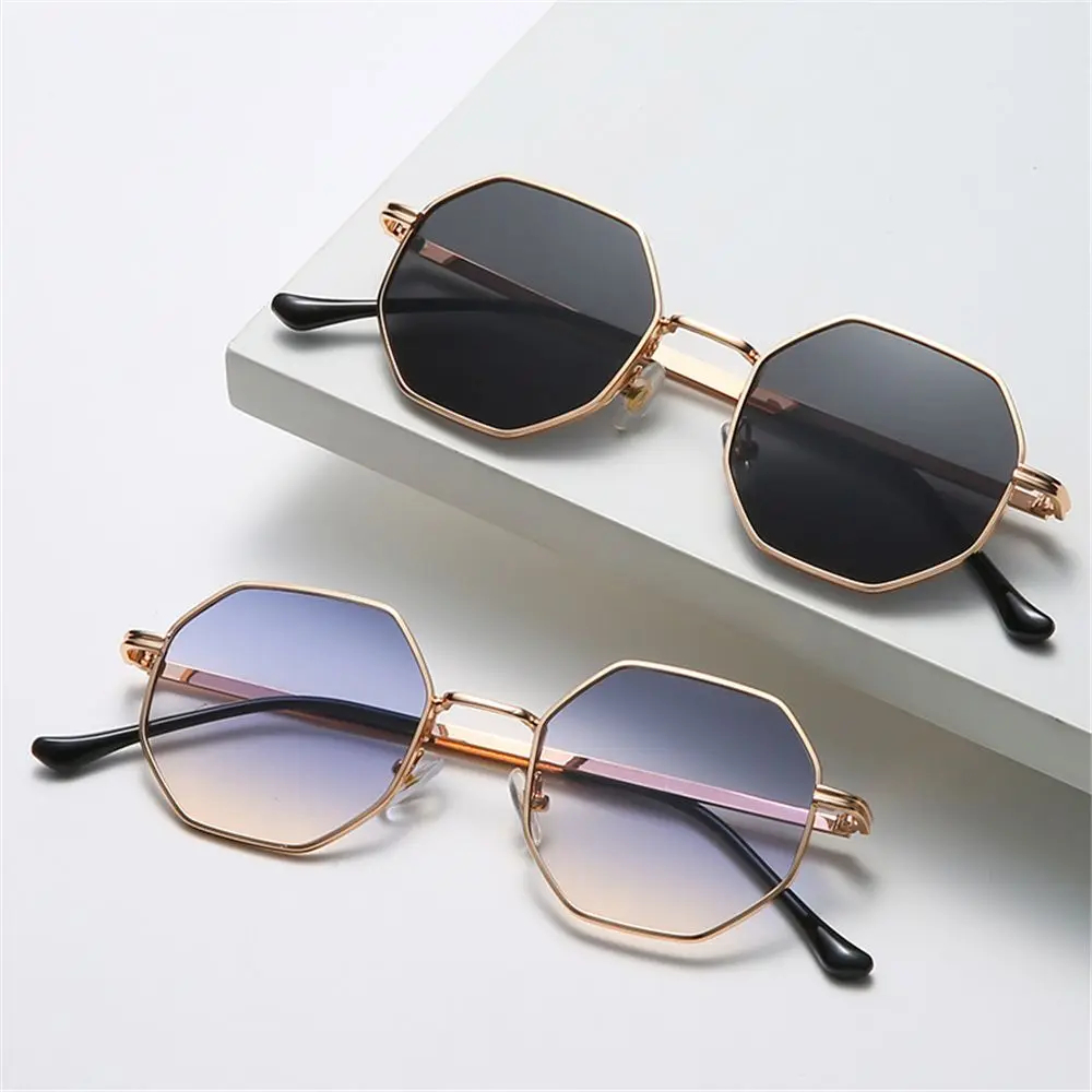 Eldorado Trendy Metal Frame Sunglasses/ Retro Polygon Gradient Mirror Sunscreen Sunglasses