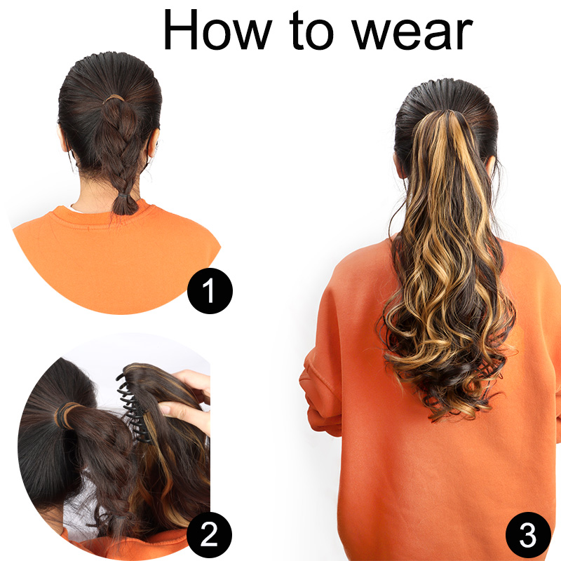 Synthetic Long Curly Ponytail Heat-resistant Claw Clip in Hair Extension Black Brown Golden Hairpiece for Women