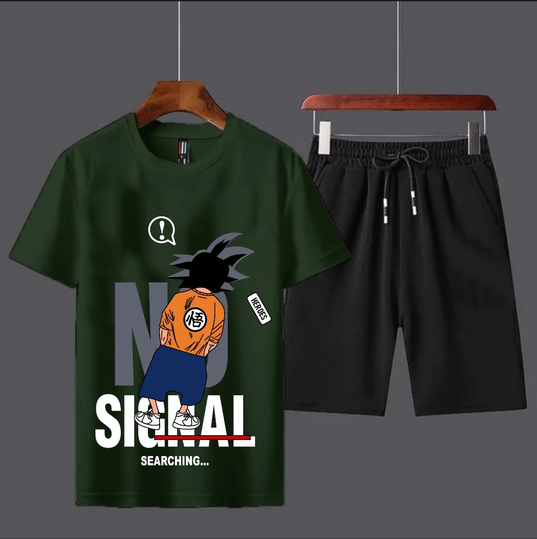 Trendy Summer Collection NO Signal Printed Tracksuit T-shirt and Short Cotton Jersey Fabric Half Sleeves tshirt Track Suits Gym Sports Casual Wear Fashion For Men at Full Circle Clothing
