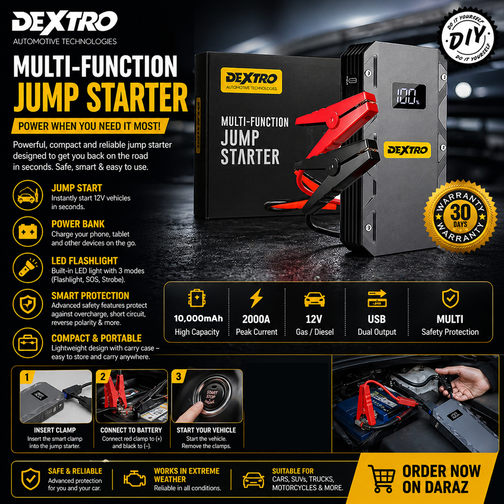 Dextro Multi Function High Power Portable Car Jump Starter - 10,000mAH - Jump Starter Power Station