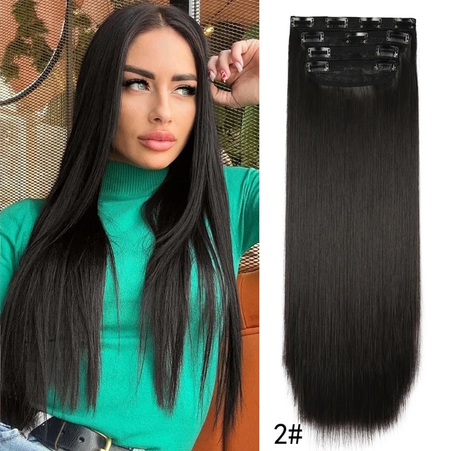 30Inch Long 15 clips Natural black color hair extension- new straight wig