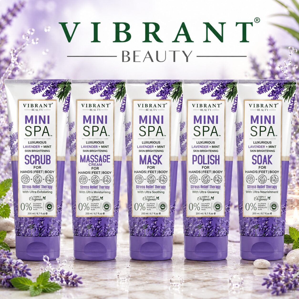 Vibrant Beauty Mini Spa Kit Lavender + Mint Extract (Pack of 5) | Personal Care