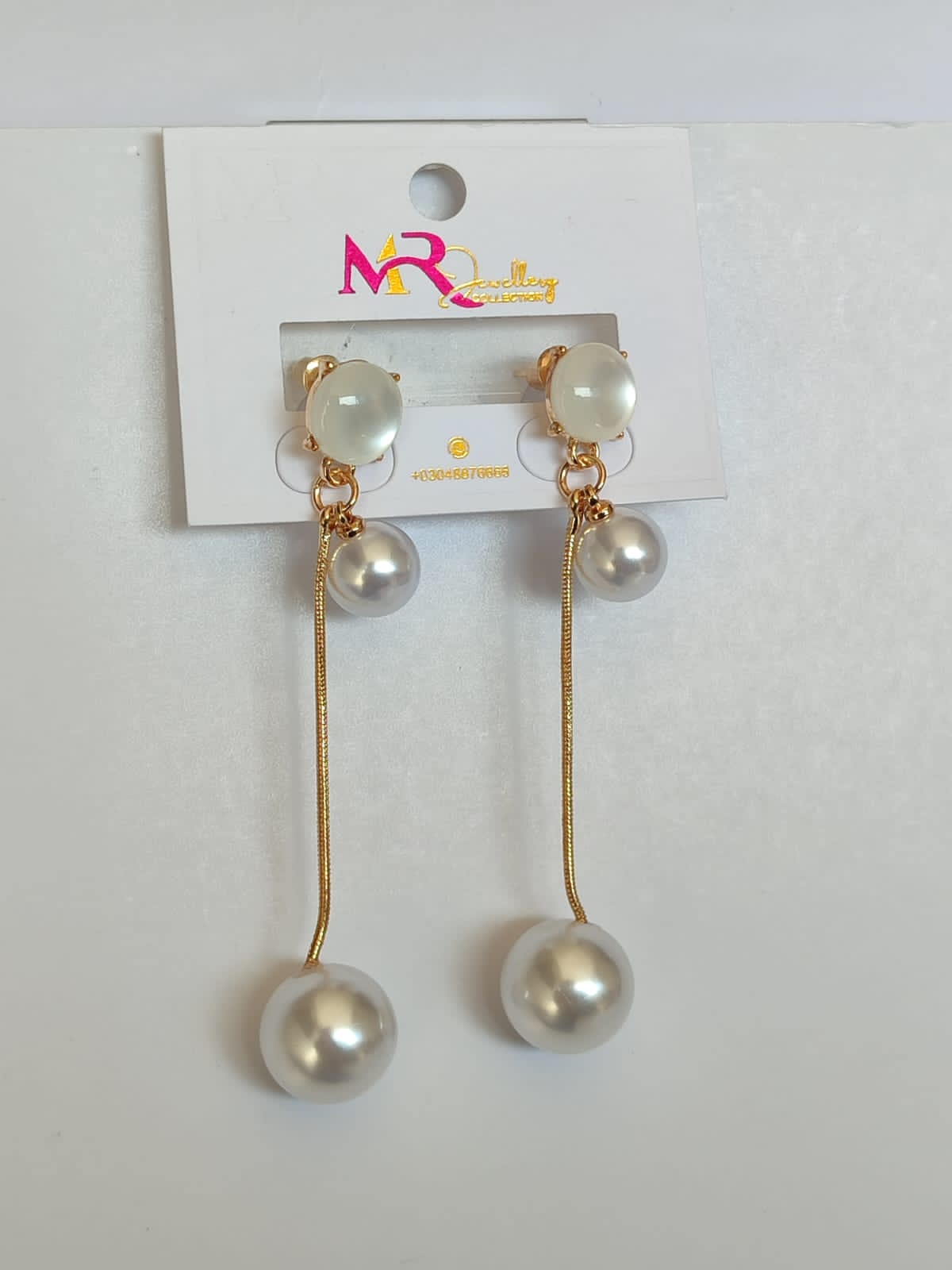 Twin Pearl Earrings with Gemstone & Golden Chain Shine Earrings| Double Pearl Drop Earrings  TPE-110-GLD Trendy Fashion | Light Weight for Ladies / Girls / Women / Artificial Jewelry