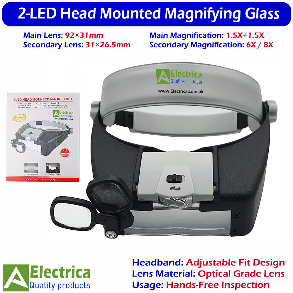 Adjustable Head Mounted Magnifier 1.5X 6X 8X Dual LED Lights Magnifying Glass No.81007AP for Jewelry Watch Repair Inspection Tool by Electrica