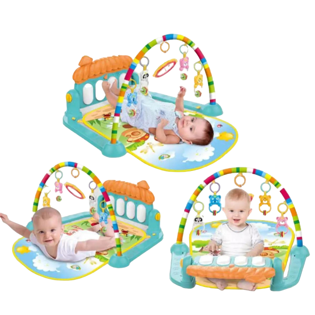 Huanger - 3 In 1 Newborn Baby Toddler Activity Play Gym Piano Fitness Rack Mat