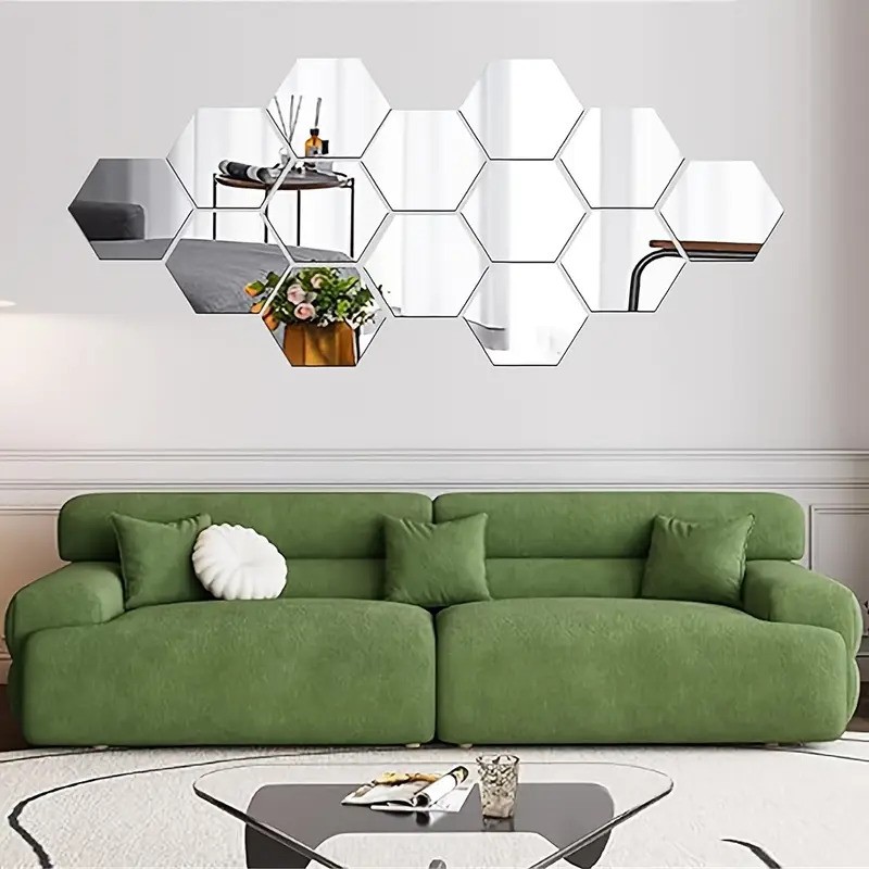Wall Craft 3D Acrylic Mirror Hexagon Wall Stickers 4 x 4.5 Inch Silver & Gold | Acrylic Mirror Wall Decor | DIY Mirror Decals for Bedroom Living Room Office | Home Decoration Wall Stickers | Modern Wall Art | Gift Item