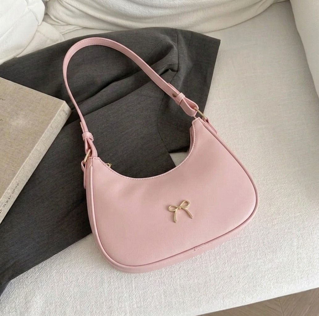 Women's Luxury Crescent Underarm Shoulder Bag  Cute Bow Leather Half Moon Purse & Handbag for Girls