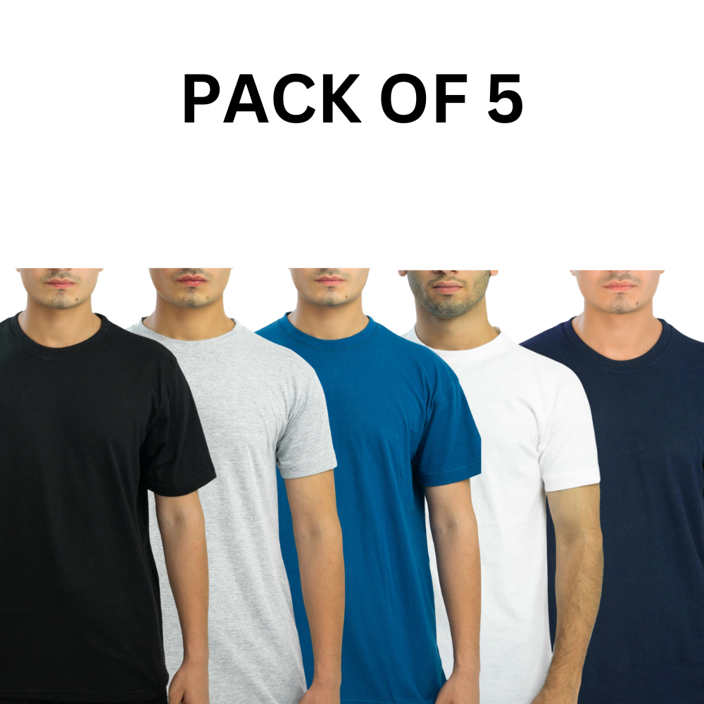 Pack of 5 Plain Cotton Half Sleeve T Shirt For Men Casual Summer Wear Soft Breathable Fabric For All Day Comfort
