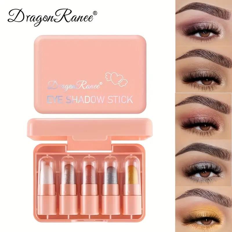 Dragon Ranee Mini Eyeshadow Stick Set 5PCS Waterproof Long Lasting Shimmer Glitter Cream Eyeshadow Highly Pigmented Eye Makeup for Women