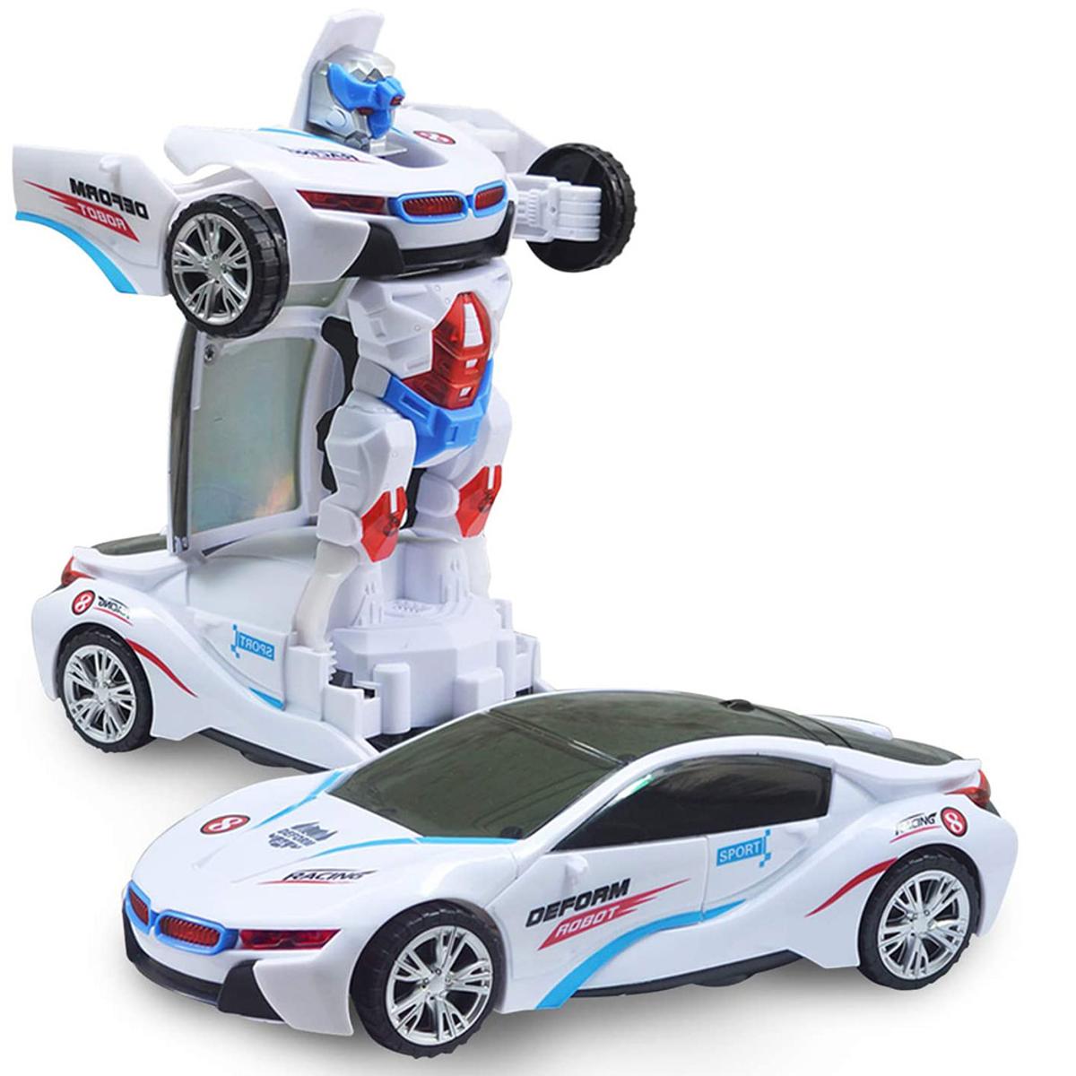 YIJUN -  Robot Car Automatic Transformer Deform Car For Kids - White - 3D Lights