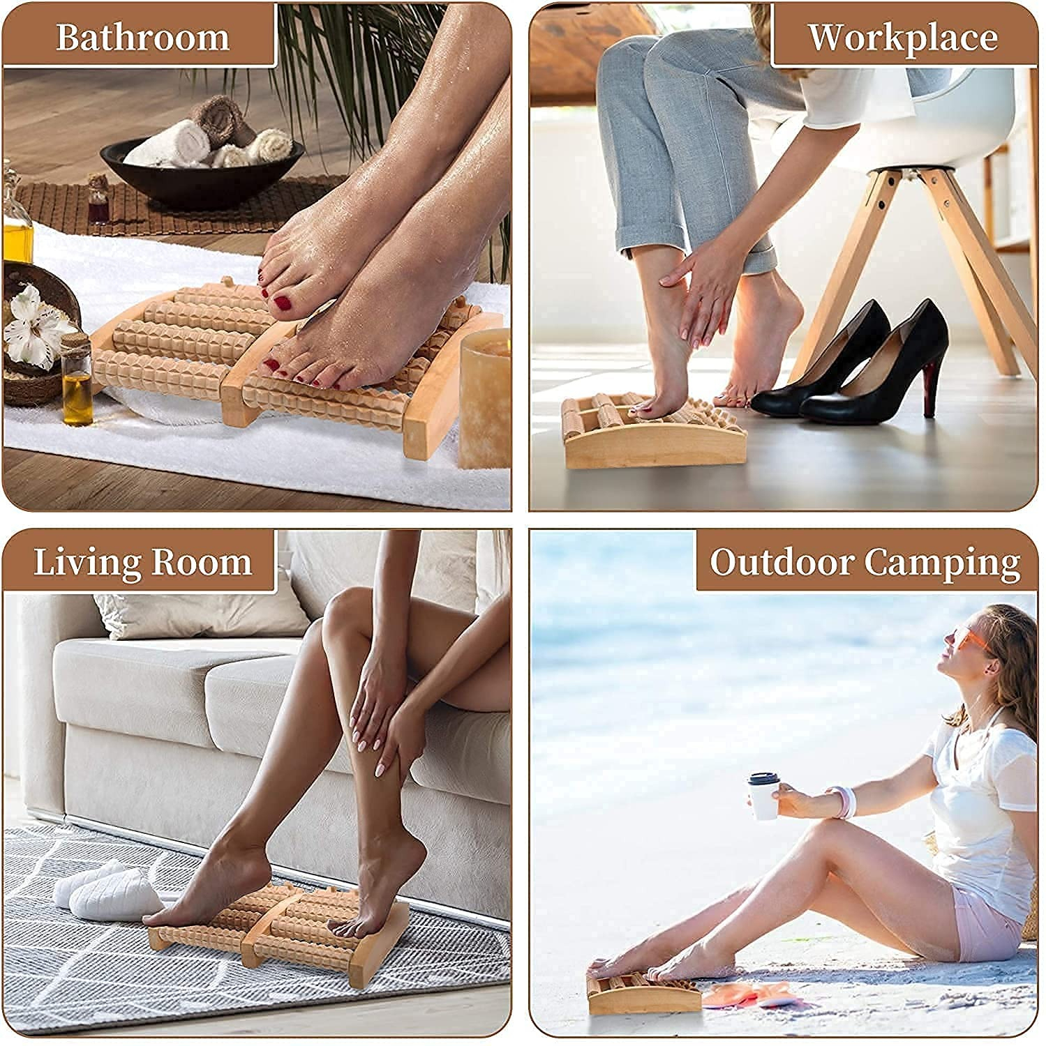 6 Row Wooden Foot Massager Roller  Reflexology Acupressure Foot Massage Tool  Foot Pain Relief  Blood Circulation  Stress Relief  Home Therapy
