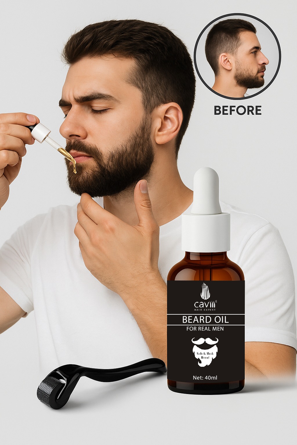 Caviii Beard Oil for hair regrowth with free Derma roller 0.5mm