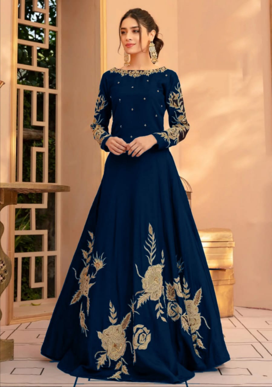 Heavy Embroidery Maxi Dress for Women | Embroidered Neckline, Sleeves & Bottom | Fancy Party Wear