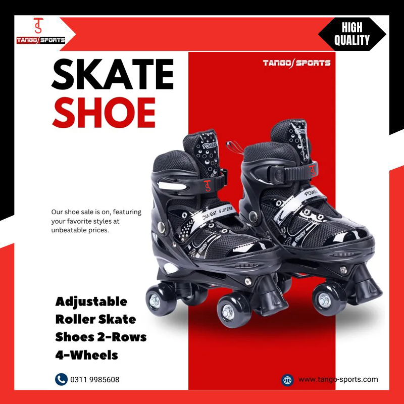 Power Superb Adjustable Roller Skate Shoes 2-Rows 4-Wheels - 2 Colors - Skating Shoes Premium Quality & Adjustable Different Size
