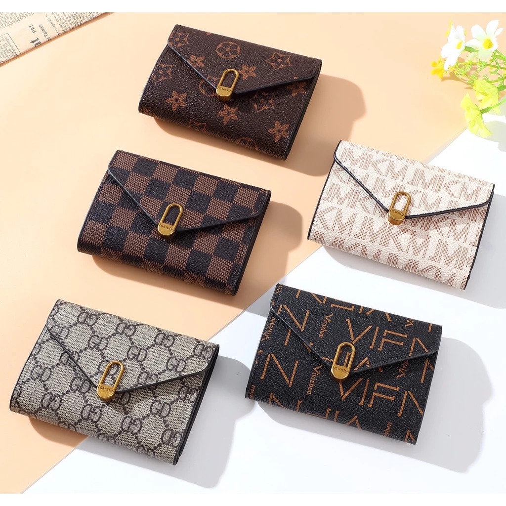 Korean Style Slim Trifold Faux Leather Wallet with Card Holder for Women