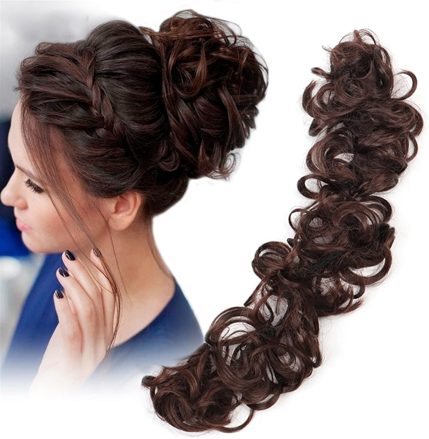 Hair Bun Curly Chignon Hair Extension Headband Hair Style Donut Roller Headband  Elastic Frill Hair Extension - Brown