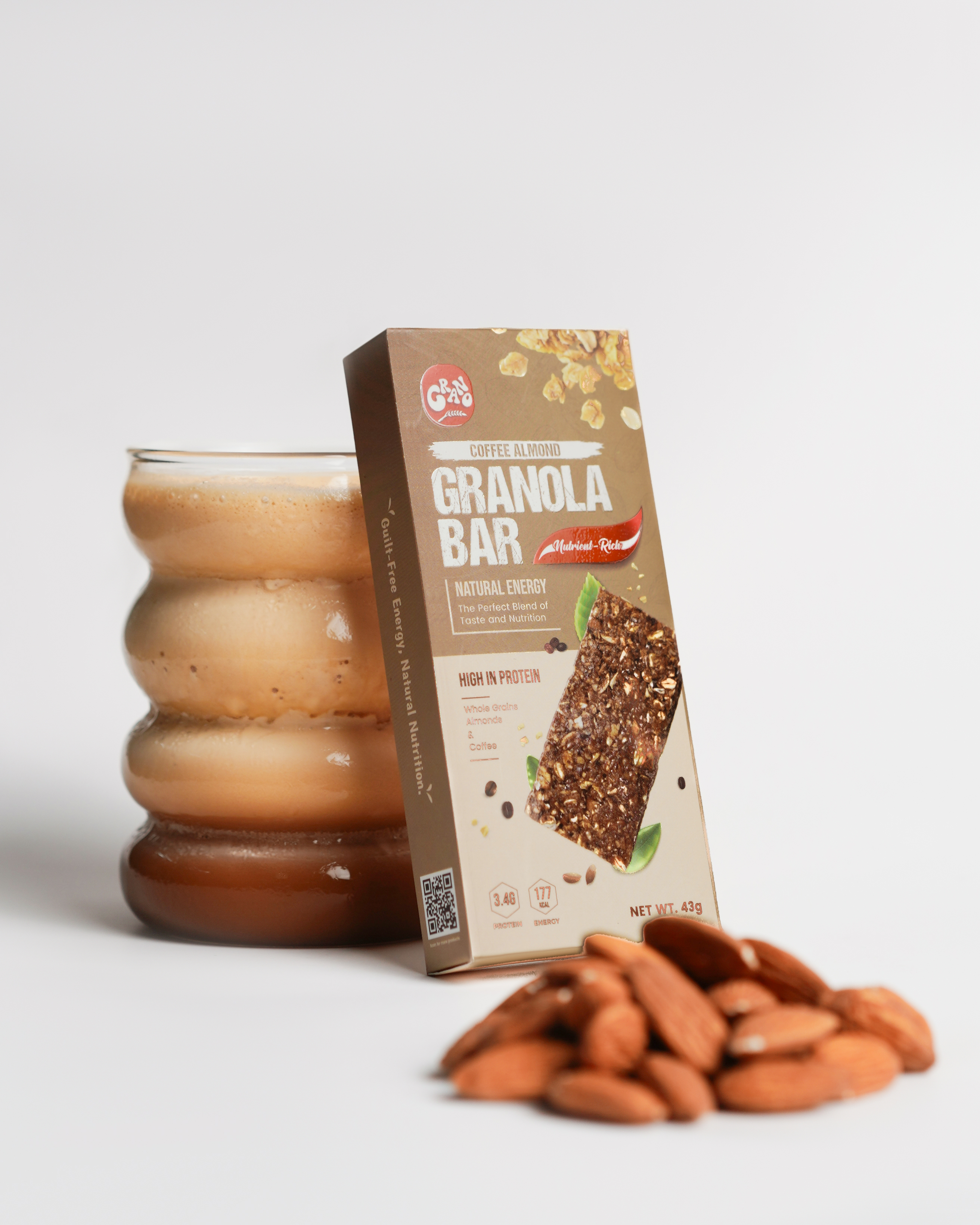 Grano Coffee Almond Granola Bar | Healthy Oats Bar with Nuts | Natural Energy & Protein Bar