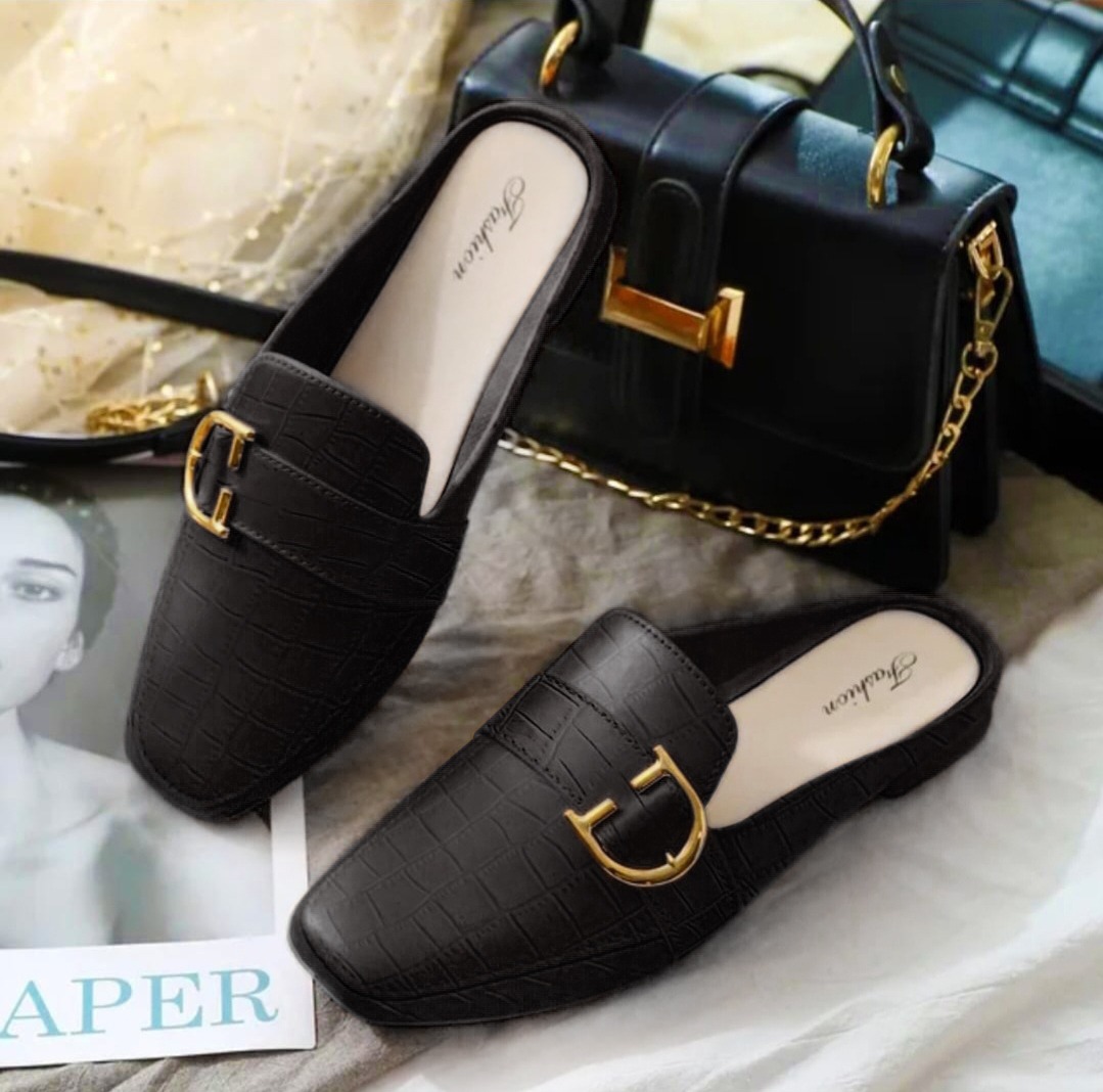 Glimmer - Rubber summers Half shoes korean style for girls | Stylish Crocodile Pattern Rubber loafers with Golden Buckle