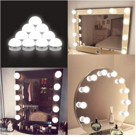 LED Light Bulbs for Makeup Mirror - Portable  10 Bulbs with 3 Light Modes White-Off White & Yellow