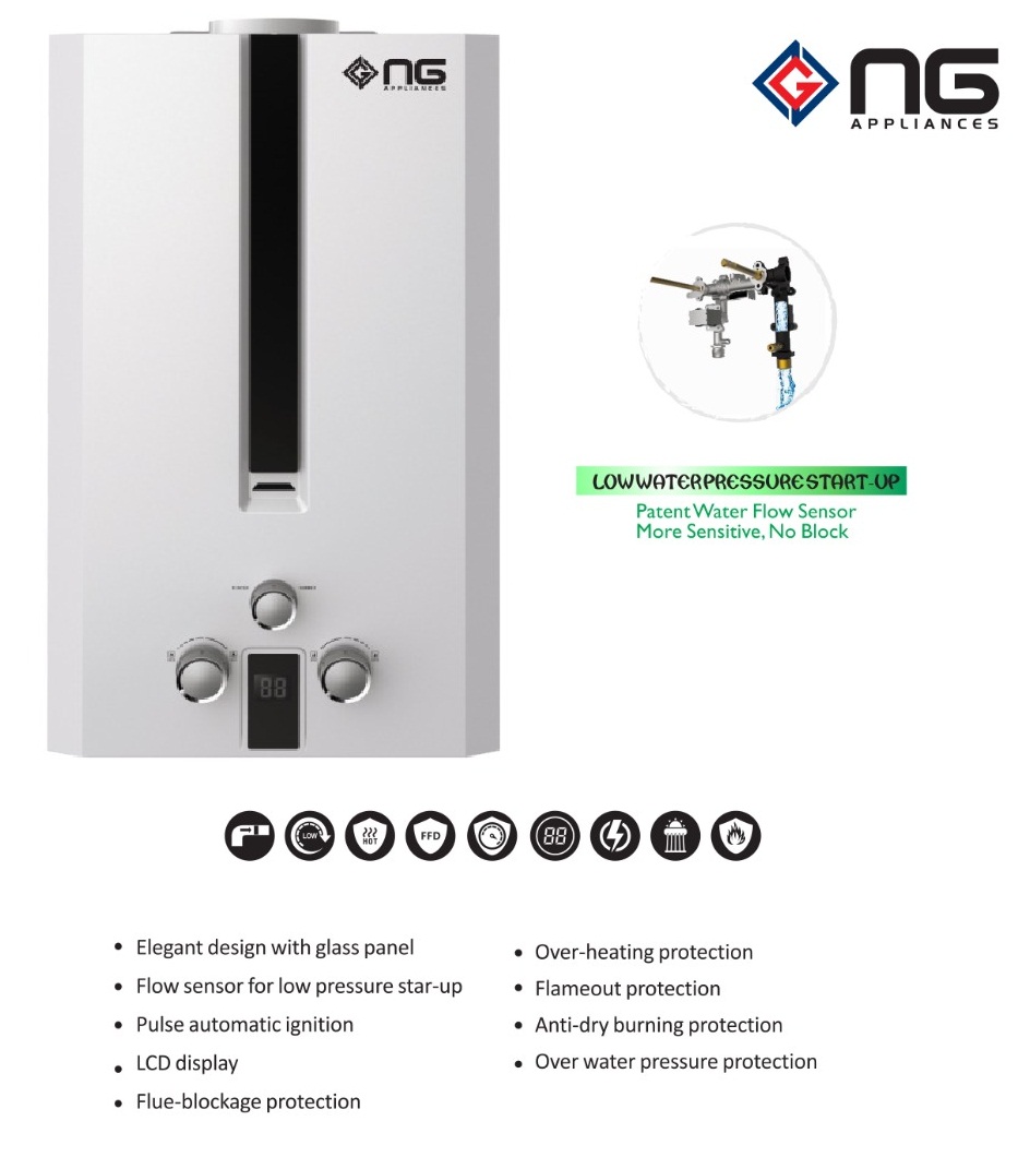 Nasgas Instant Water Heater Latest Model 7 LITER LPG Gas Geyser DG-7L Super  Model Dual Protection Device With Adapter