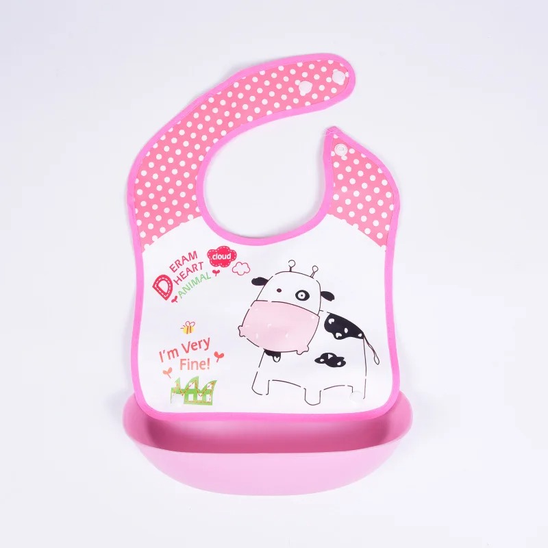 Detachable Rice Pocket Baby Bib Imitation Silicone Waterproof Bibs For Baby Kids Burp Cloth Cartoon Adjustable Feeding Bavoir