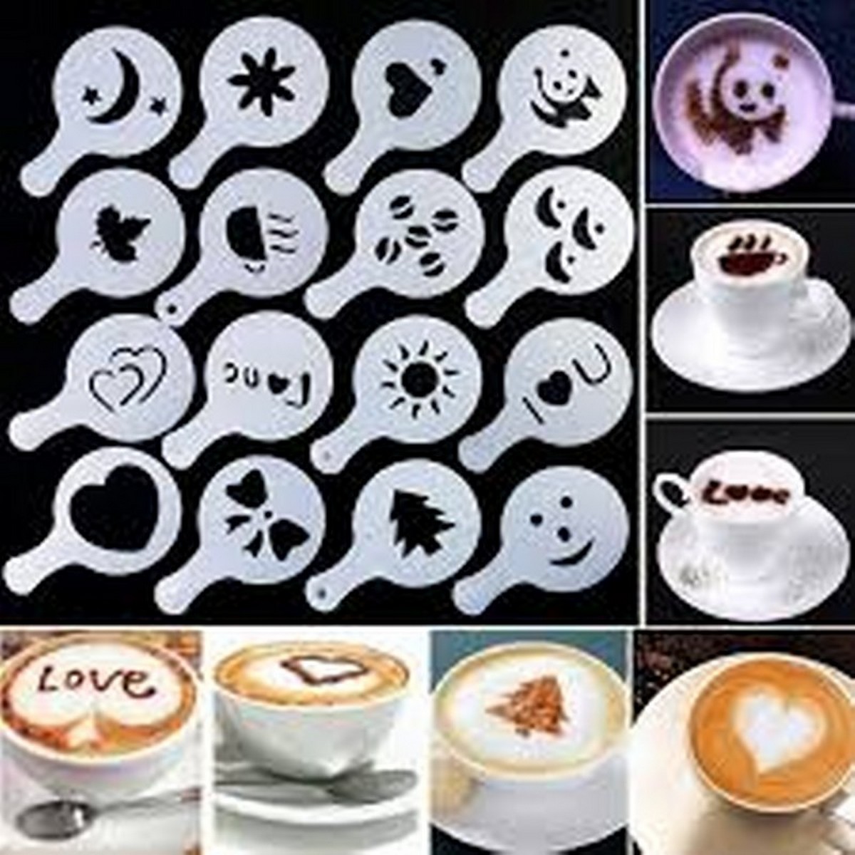 16pcs Set Coffee Stencil Set Perfect For Cappuccino, Latte Or Hot Chocolate