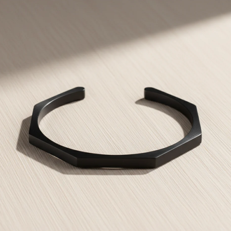 Men’s Hex cuff – Stainless Steel Open Bangle, Minimalist Silver Wristband, Fashion Jewelry