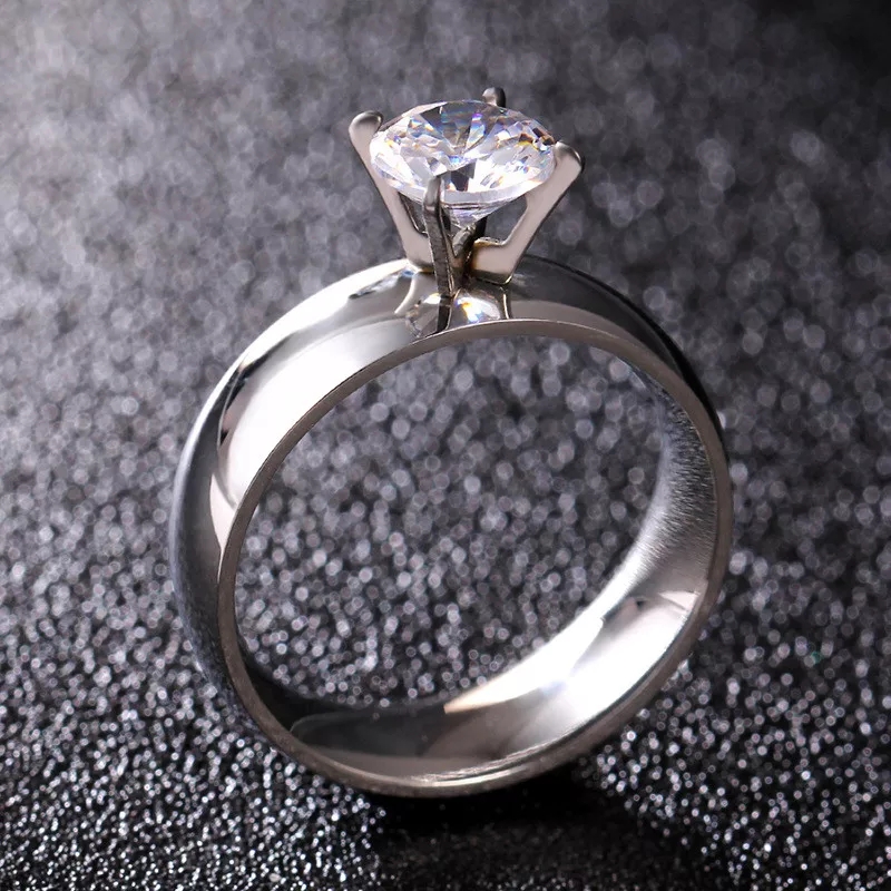 Woman Classic Design Stainless Steel Wedding Engagement Cubic Zircon Ladies Ring Jewelry
