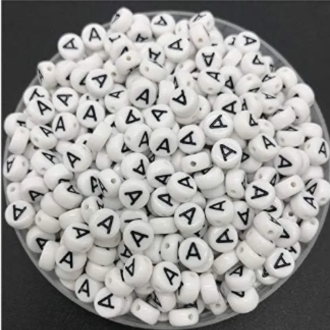 Premium White Alphabet A Letter Beads 7x4mm Flat Round Acrylic Beads Pack of 20, 50, 100 Pcs by JaweRiyaz Jewellery