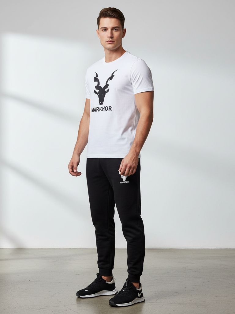 White & Black markhor printed summer tracksuit soft & comfortable fabric premium quality printed tracksuit for men & boys