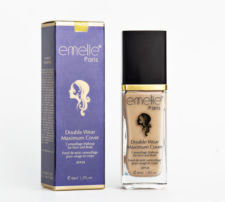 Emelie Double Wear Maximum Cover Foundation – Full Coverage Long Lasting Makeup Base – Oil Control Matte Finish Liquid Foundation for Smooth Flawless Skin