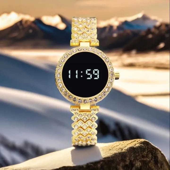 Digital LED Diamond Crystal Watch for Women Girls Round Dial Latest Touch Bracelet Watch for Ladies