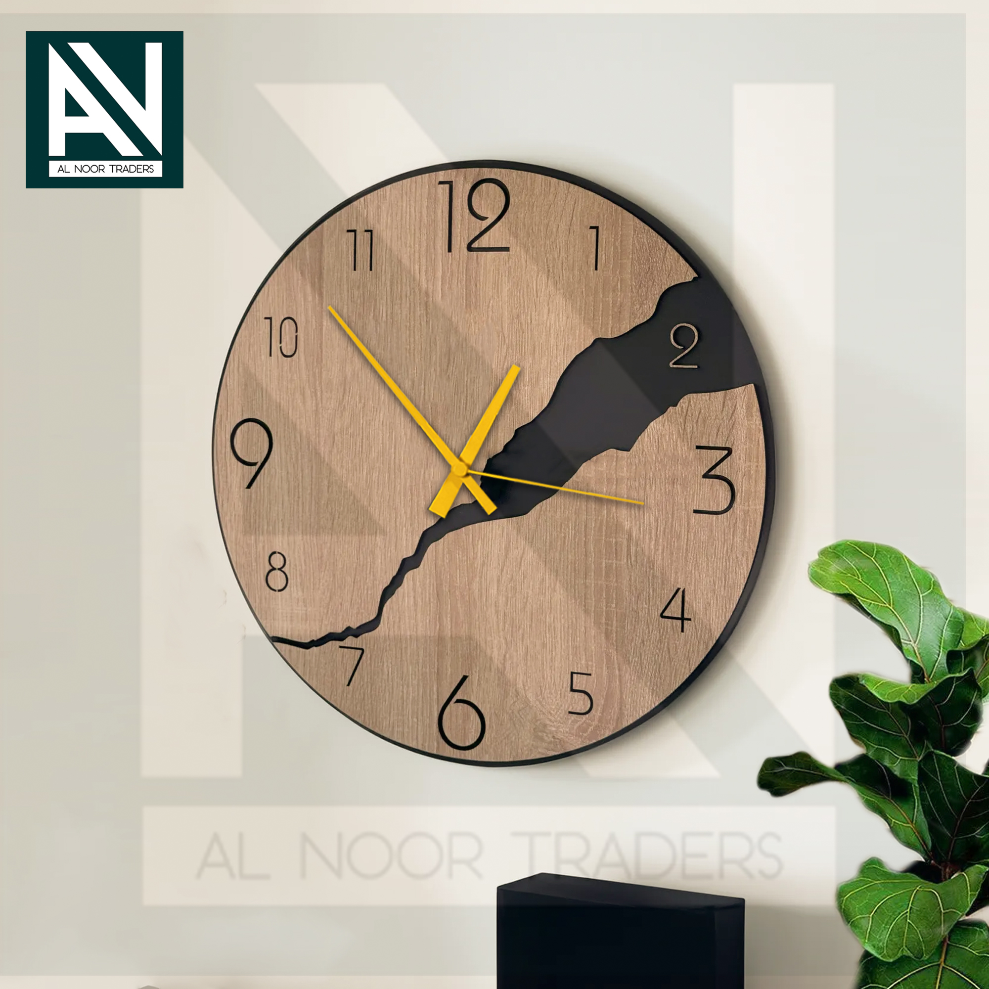 AL Noor Traders Brand Decorative Wooden Wall Clock 2 Layer Black & Brown Color 11x11 Inch Big Size Unique Design for Home & Office Decoration items like wall clocks for bedroom | Clocks | Clocks for wall fancy | clock