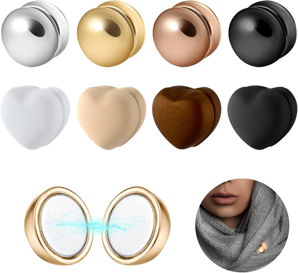 Strong Hijab Magnets – Multi-Design Scarf Magnets, Pinless Magnetic Pins for Muslim Hijab, Multi-Colored Magnetic Buttons for Scarf, Secure and Stylish Closure