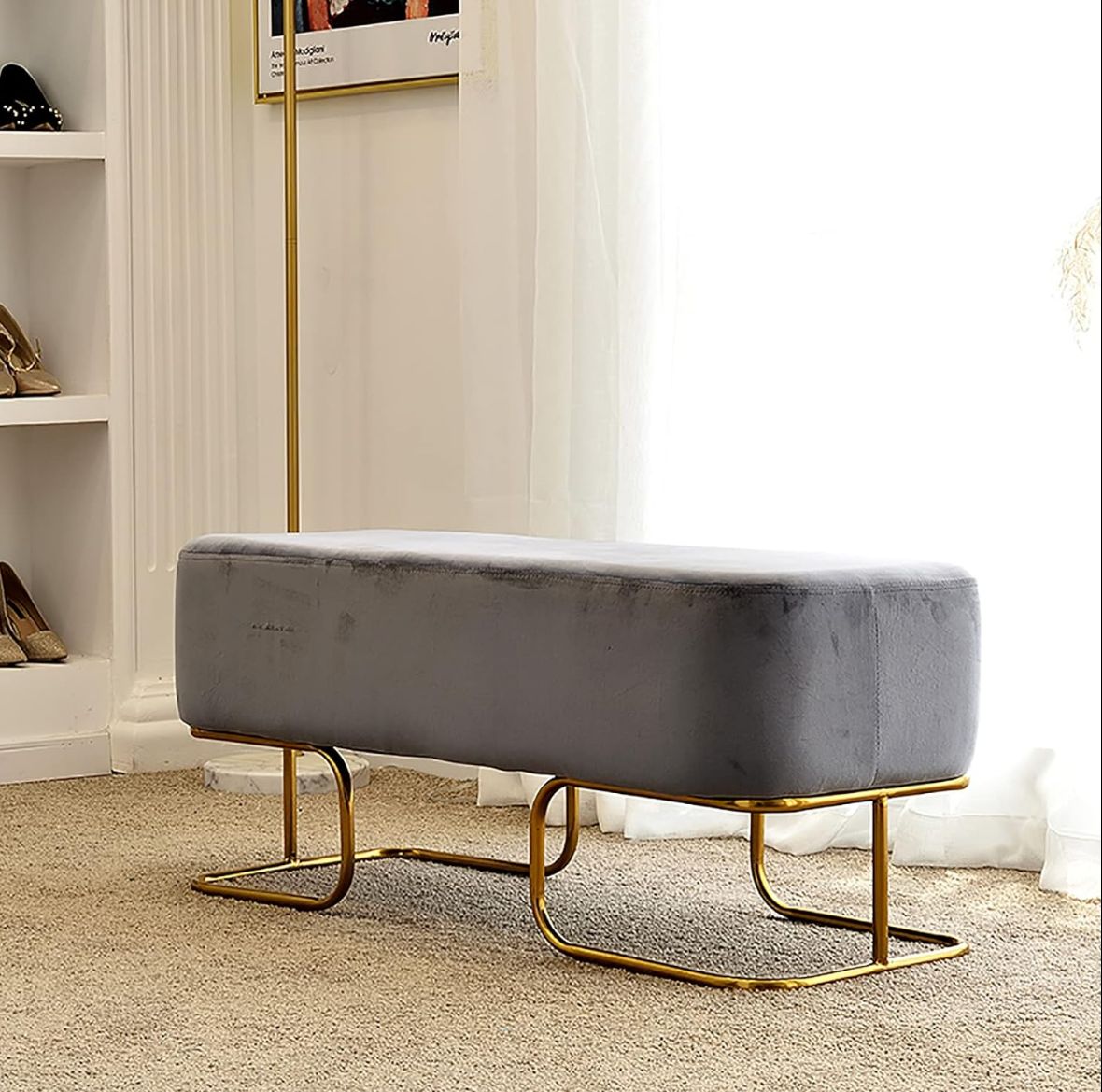 3 Seater Luxury sofa sitting Stool With Metal Stand- sofa   Chair   Stool customization