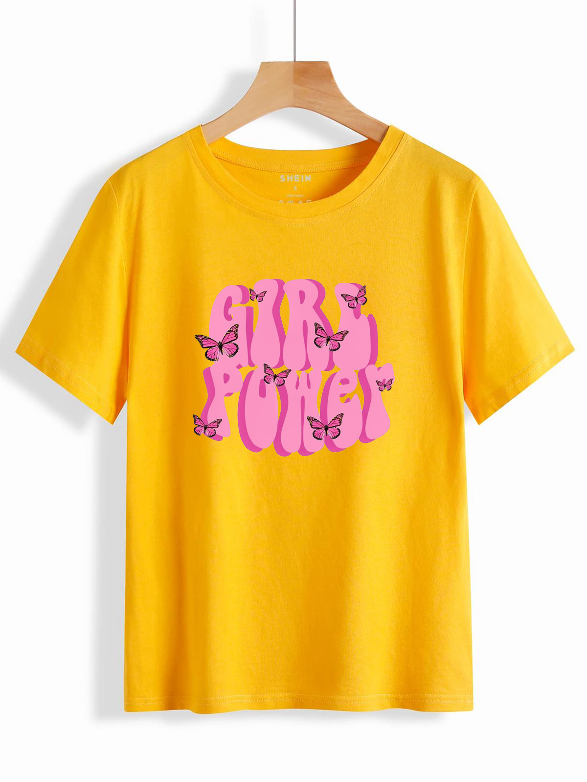 Jack Beos Girl Power Yellow Half Sleeves T-shirt For Women