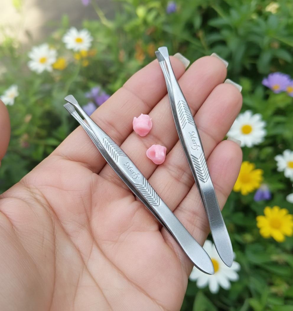 Pack of 2 Eyebrow Tweezers – Hair Removal Makeup Tool for Men & Women