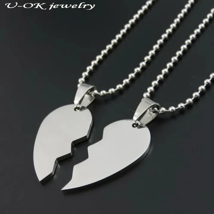 Simple Broken Heart Double Chain Pendant Necklace For Couple and Girls