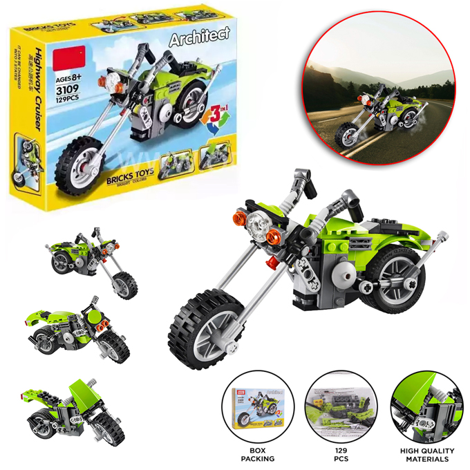 3 in 1 Architect Series Highway Cruiser Building Block Toy Set - Educational DIY Toys for Kids - 129+ Brick Pieces - 3109 - 3 Models
