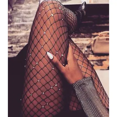 Women Crystal Rhinestone Sexy Fishnet Stockings Net Mesh Socks Tights  Pantyhose