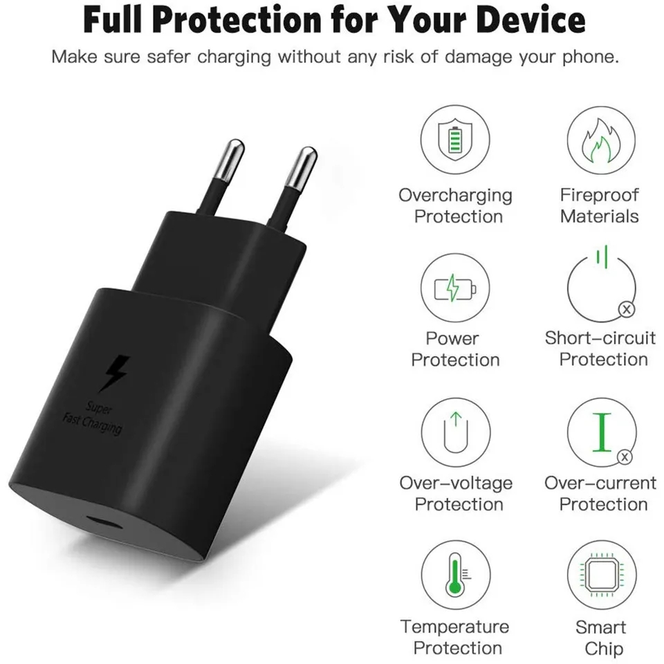 Samsung 25W with original cable Usb Type C Fast Charger Pd Wall Power Adapter Samsung 25W Fast Charger with Type C to Type C Cable Pd Charger For all Mobile Phone