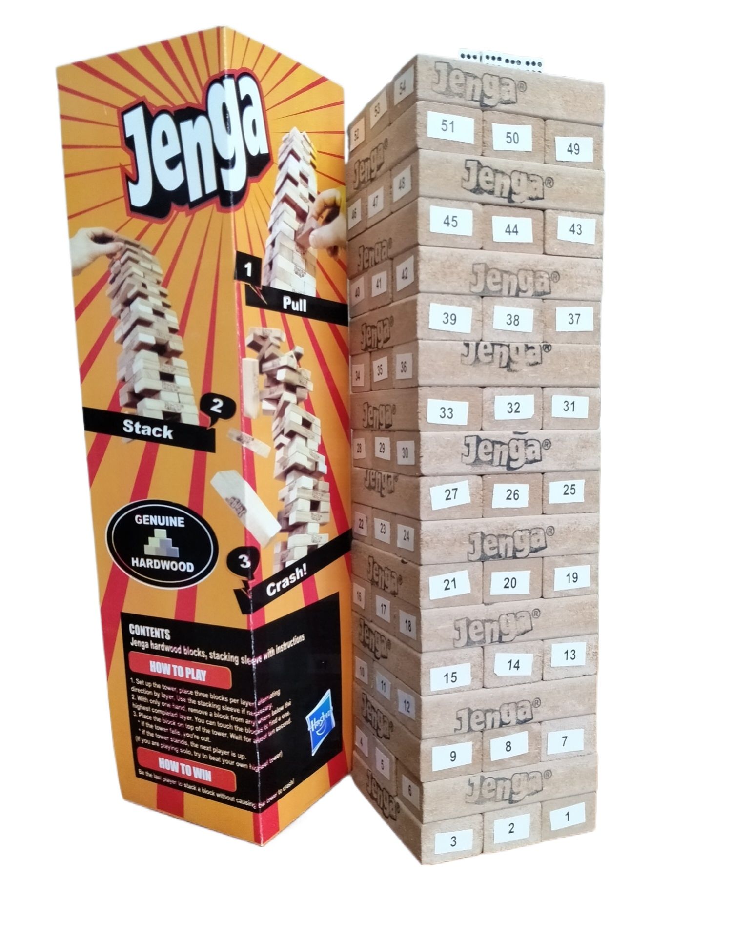 Hasbro Gaming Jenga Tower Wooden Blocks Game - Wood Toy | Gaming Tower Jenga Wooden Numbers and dice Blocks Game -  Wood Toy