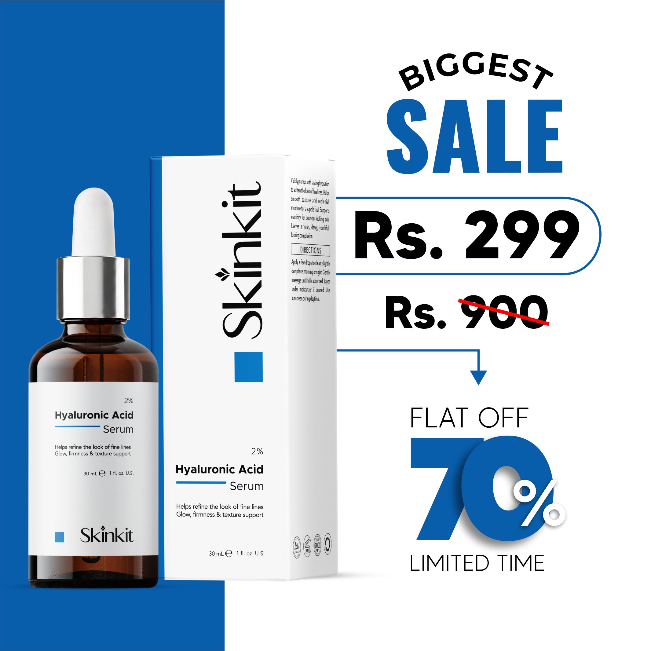 Skinkit 2% Hyaluronic Acid Serum with Niacinamide & Provitamin B5 | Deep Hydration & Skin Plumping Serum | Anti-Aging, Brightening & Moisturizing Face Serum for Men & Women | Daily Skincare Pakistan