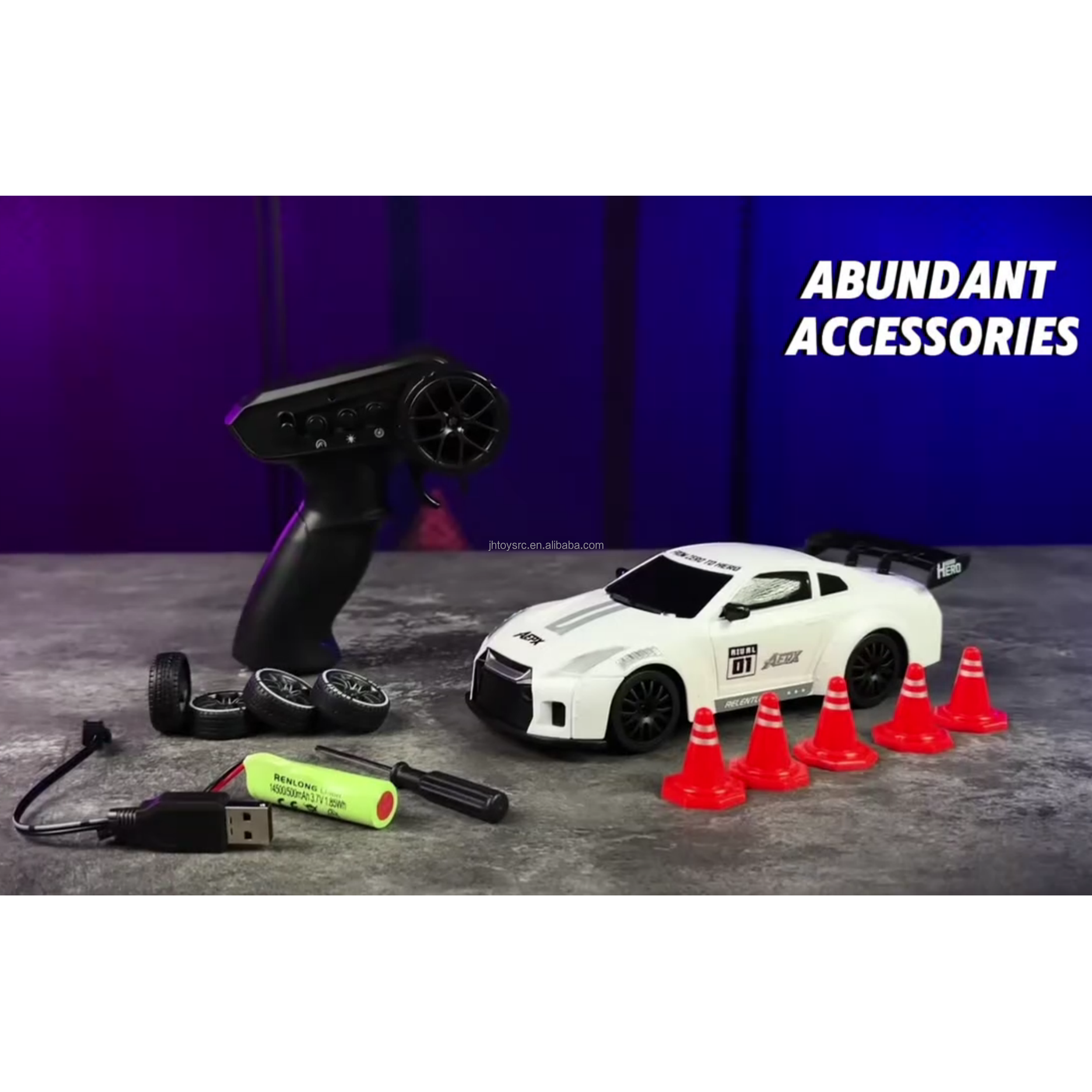 KIDDO KASTLE -  Remote Control Speed Racing 1:24 RC Nissan GTR Drift Car | 2.4GHz 4WD 20KM/H High-Speed Remote Control Racing Car with LED Lights, Music, USB Rechargeable Battery & Replaceable Drift Tires Competition Race Car Toy For Kids | Assorted COLOR