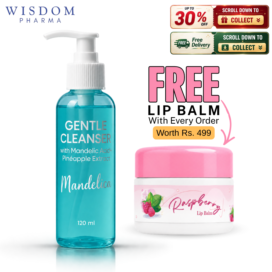 Wisdom Pharma | Mandelica Gentle Cleanser | For Men & Women | With Mandelic Acid & Pinea-pple Extract | Mandelica Facewash | For Acne-prone , Oily & Combination Skin | Fights Acne, Whiteheads & Blackheads | 120ml