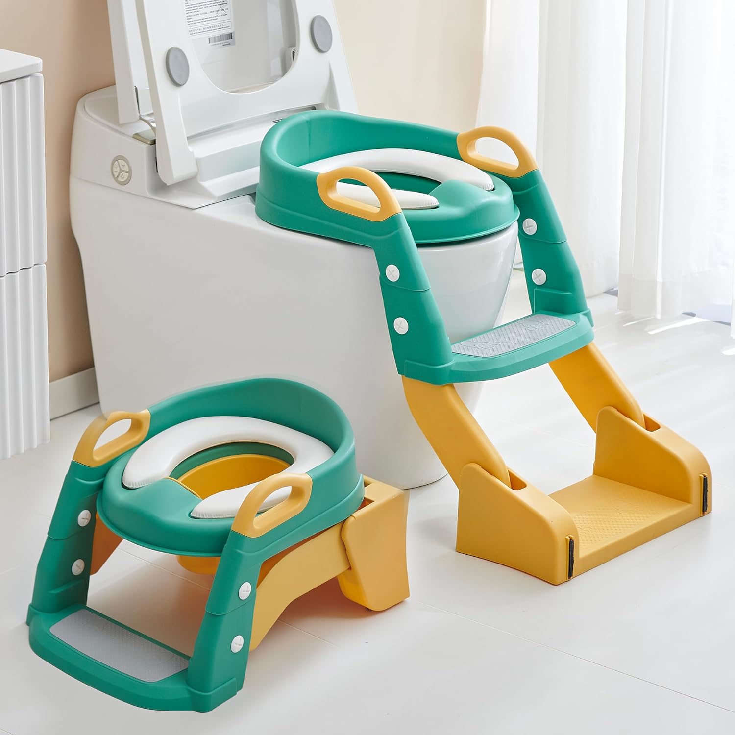 Joyous (L-004) 2 in 1 Foldable Potty Training Seat with Ladder, Splash  Guard & Cushion Seat | Kids Toilet Seat | For 1-8 Years Boys & Girls (Green  Blue Pink Grey) | Daraz.pk