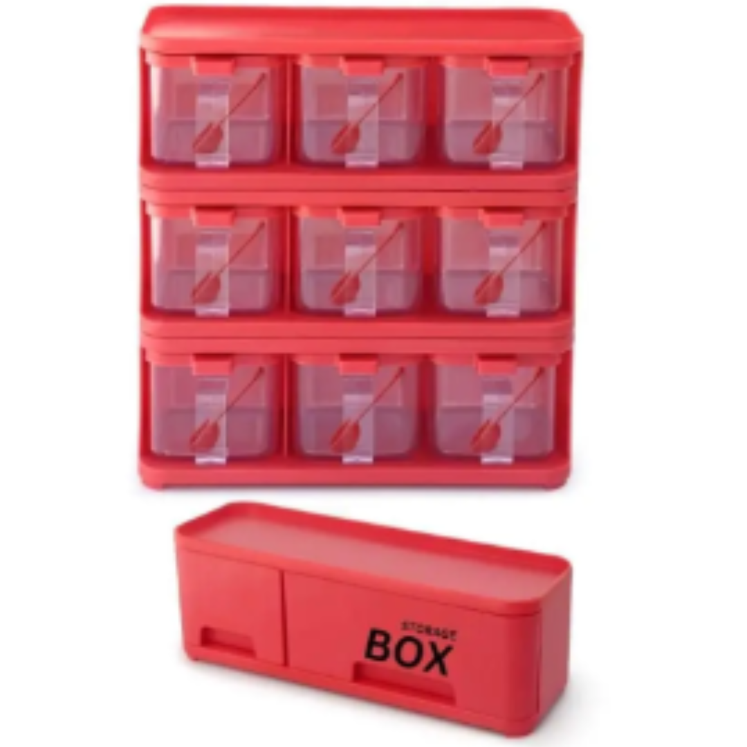 Storage Box Spice Rack Easy To Assemble & Disassemble With Spoon, ( 6 or 9 Box set), Seasoning